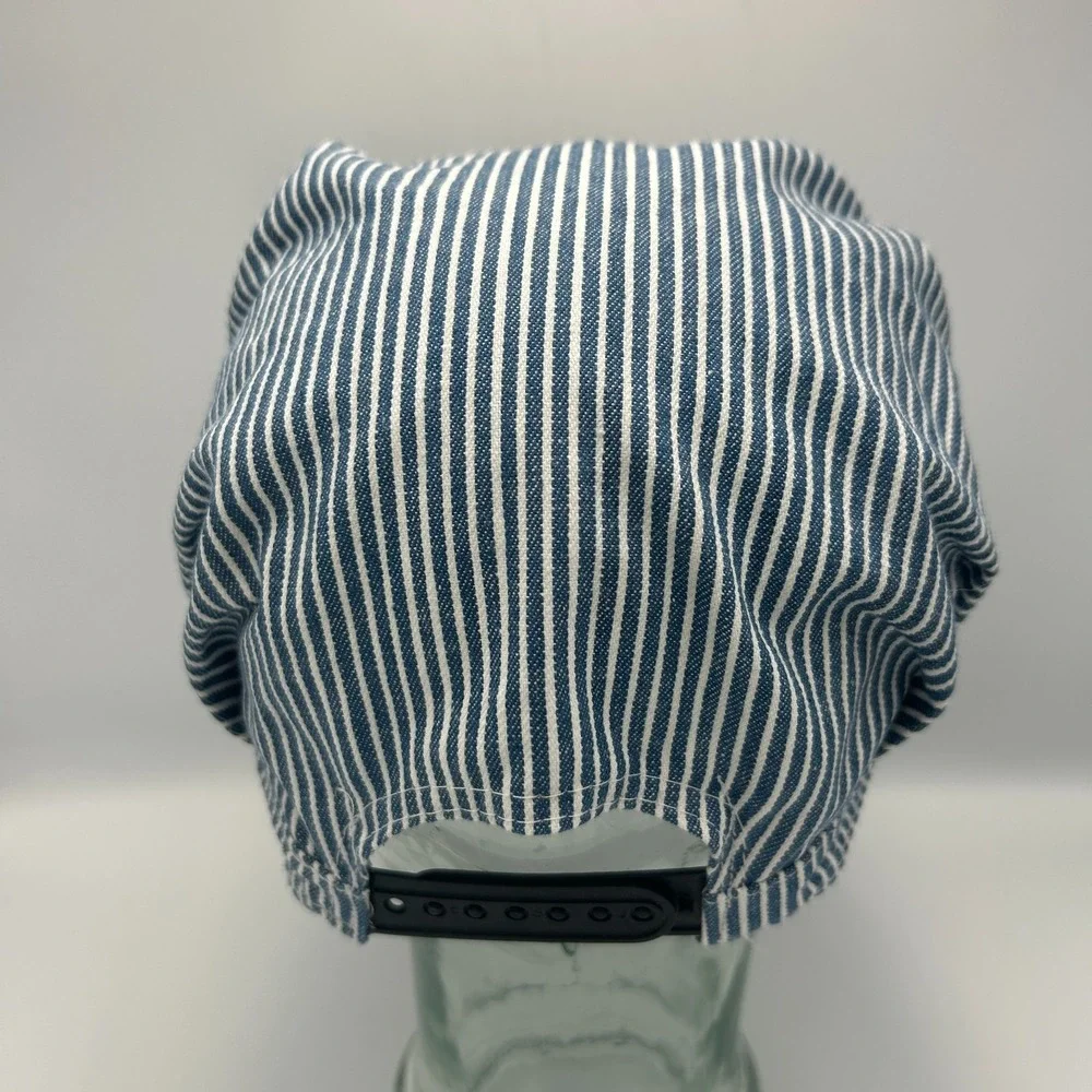 Vintage Conductor Hat Cap Sz L Mens Stripe Train Engineer Railroad Thomas Snap